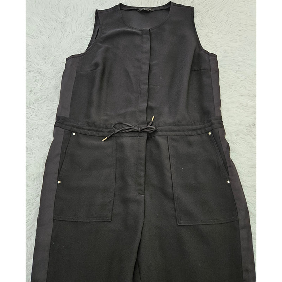 Banana Republic Women's Black Sleeveless Button Up Tie Waist Jumpsuit. Size 14 - Picture 3 of 14